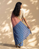 Blue Linen Printed Zari Border Saree