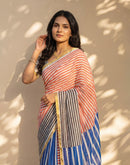 Blue Linen Printed Zari Border Saree