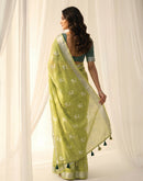 Light Green Linen Printed Zari Border Saree