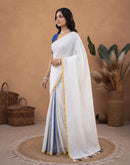 White Linen Printed Zari Border Saree