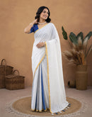 White Linen Printed Zari Border Saree