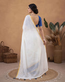 White Linen Printed Zari Border Saree