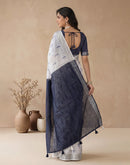 White Linen Printed Zari Border Saree