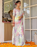 Ready To Wear Off White Silk Printed Saree