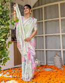 Ready To Wear Off White Silk Printed Saree