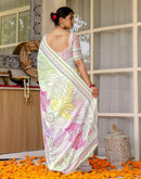 Ready To Wear Off White Silk Printed Saree