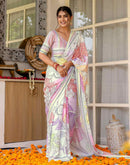 Ready To Wear Off White Silk Printed Saree