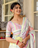 Ready To Wear Off White Silk Printed Saree