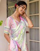 Ready To Wear Off White Silk Printed Saree