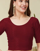 Maroon Cotton Dyed Self Woven Blouse