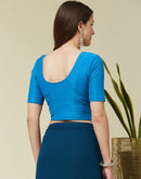 Blue Cotton Lycra Dyed Self Woven Blouse
