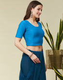 Blue Cotton Lycra Dyed Self Woven Blouse