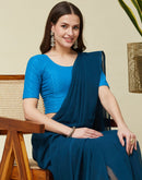 Blue Cotton Lycra Dyed Self Woven Blouse
