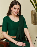 Dark Bottle Green Cotton Lycra Dyed Self Woven Blouse