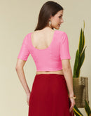 Taffy Pink Cotton Lycra Dyed Self Woven Blouse