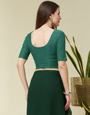 Dark Dusty Green Cotton Lycra Dyed Self Woven Blouse