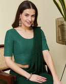 Dark Dusty Green Cotton Lycra Dyed Self Woven Blouse
