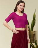 Dark Magenta Cotton Lycra Dyed Self Woven Blouse