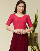 Dark Peach Cotton Lycra Dyed Self Woven Blouse