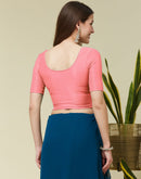 Light Peach Cotton Lycra Dyed Self Woven Blouse