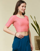 Light Peach Cotton Lycra Dyed Self Woven Blouse