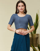 Dark Grey Cotton Lycra Dyed Self Woven Blouse