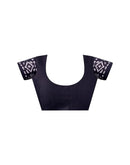 Ready To Wear Navy Blue Cotton Printed Saree With Pocket