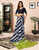 Ready To Wear Navy Blue Cotton Printed Saree With Pocket