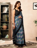 Ready To Wear Grey Cotton Ikkat Printed Saree