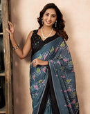 Ready To Wear Grey Cotton Ikkat Printed Saree
