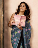 Ready To Wear Grey Cotton Ikkat Printed Saree