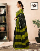 Ready To Wear Bottle Green Cotton Printed Saree