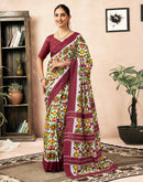 Ready To Wear Off White Cotton Ikkat Printed Saree