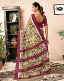 Ready To Wear Off White Cotton Ikkat Printed Saree