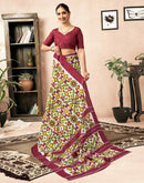 Ready To Wear Off White Cotton Ikkat Printed Saree