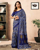 Ready To Wear Navy Blue Cotton Printed Saree
