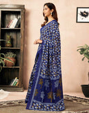 Ready To Wear Navy Blue Cotton Printed Saree