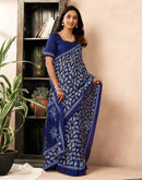 Ready To Wear Navy Blue Cotton Printed Saree