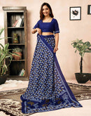 Ready To Wear Navy Blue Cotton Printed Saree
