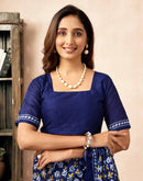 Ready To Wear Navy Blue Cotton Printed Saree