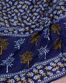 Ready To Wear Navy Blue Cotton Printed Saree
