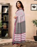 Ready To Wear White Cotton Printed Saree