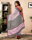 Ready To Wear White Cotton Printed Saree