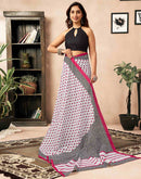 Ready To Wear White Cotton Printed Saree