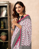 Ready To Wear White Cotton Printed Saree