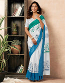 Ready To Wear Off White Cotton Printed Saree