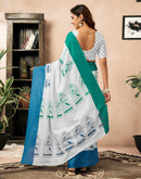 Ready To Wear Off White Cotton Printed Saree