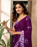 Ready To Wear Dark Purple Cotton Printed Saree With Pocket