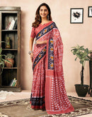 Ready To Wear Coral Orange Cotton Ikkat Printed Saree