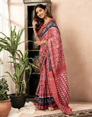 Ready To Wear Coral Orange Cotton Ikkat Printed Saree